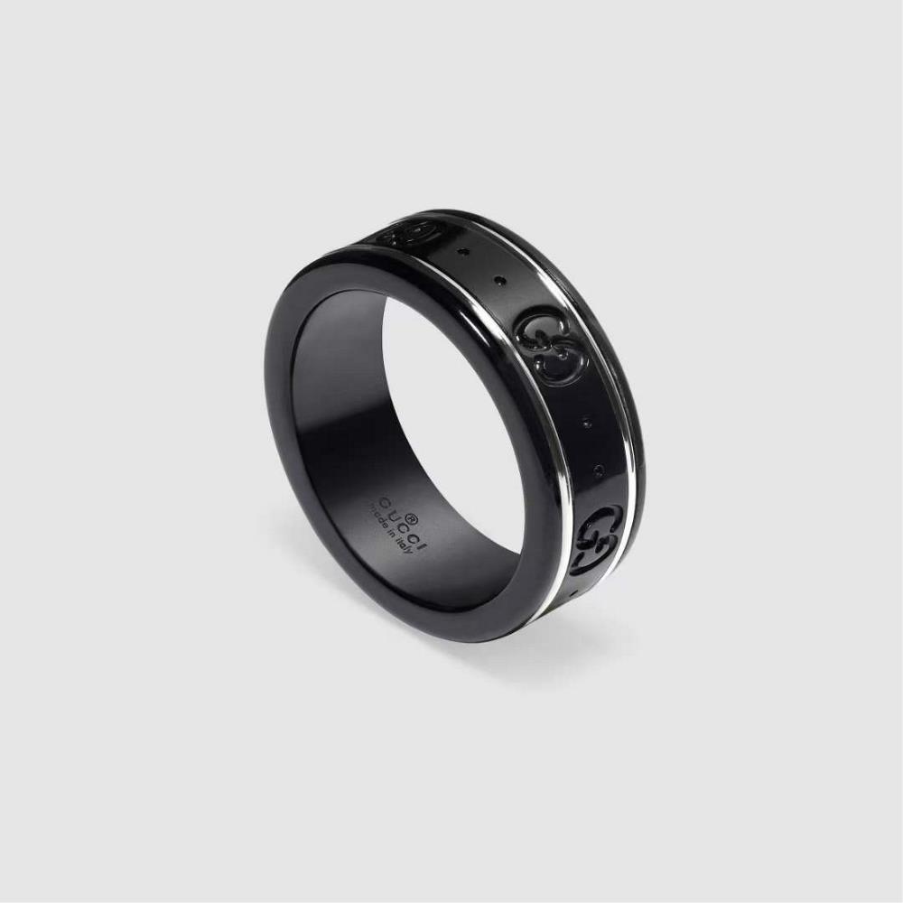 Gucci 2021 icon collection gold edged black and white ceramic couple ring2021 New Product Launch 925 Pure Silver Gucci Black and White CeramicsClear e