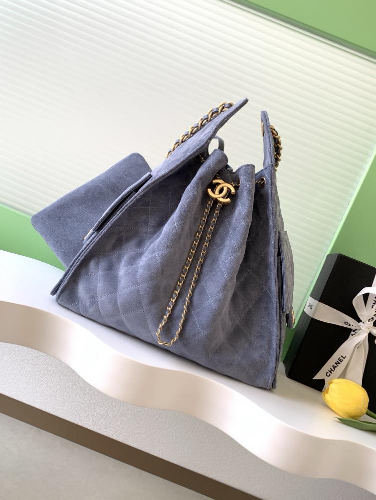 25k bag frosted leatherRetro gold coin button drawstring bucket bag with diamond grid patt