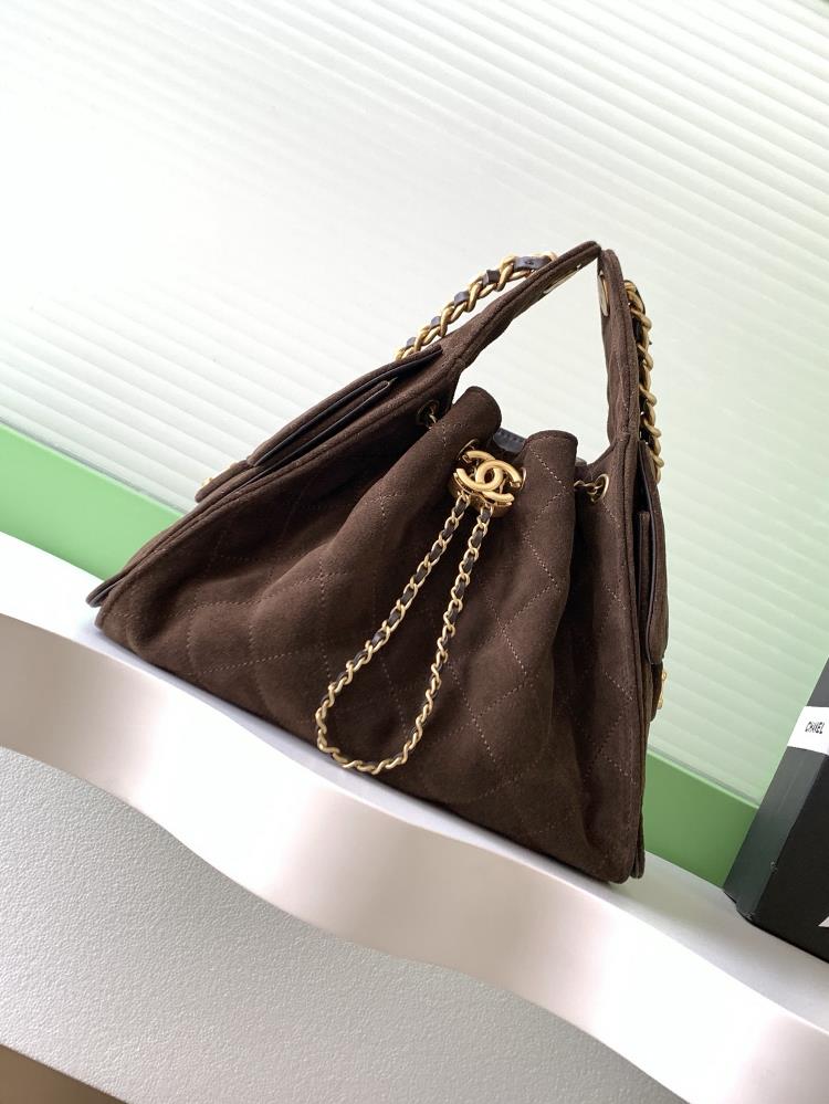 25k bag frosted leatherRetro gold coin button drawstring bucket bag with diamond grid patternClassic chain design full of highend feel essential fo