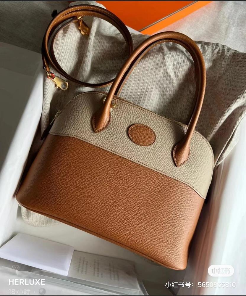 Bolide 27cm trench coat gray gold patchwork brown gold Epsom handmade wax threadSimple and generousHandheld single shoulder crossbody elegant tempe