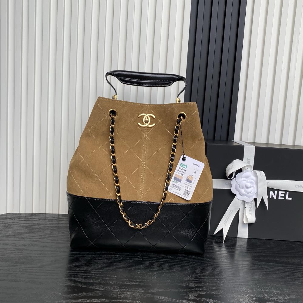 Chanel suede solid edition 25A highend handmade workshop AS5636 hobo is casual elegant unique diamond grid pattern splicing design calf leather w