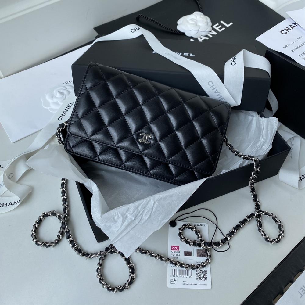 02502020 SpringSummer New Version of WOC Wealth Bag Classic design of lambskin with diamond grid and leather through metal chain The appearance is