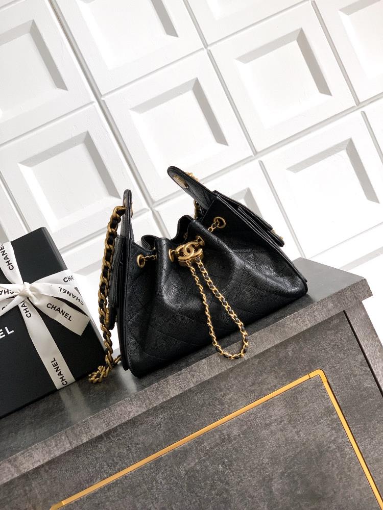 5631 Mini OHANEL 26C Caviar Leather New Hippie Shiny Black Gold Casual Lazy Bag deservedly the king of spring and summer vacations with an intellectu