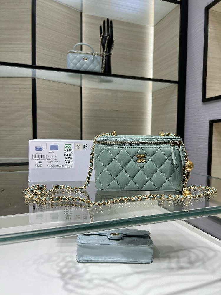 Ohanel 25s New Product New Color Golden Ball Long Box Sage Green Adjustable Chain Rectangular Chain Box SheepskinEquipped with a small mirror AP2303Y
