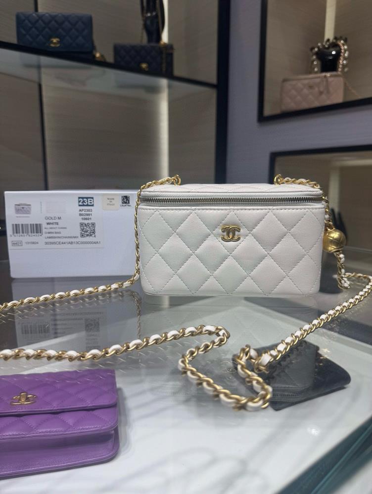 Ohanel 24K New Product Golden Ball Long Box Adjustable Chain Rectangular Chain Box SheepskinEquipped with a small mirror AP2303Y inside the skin size