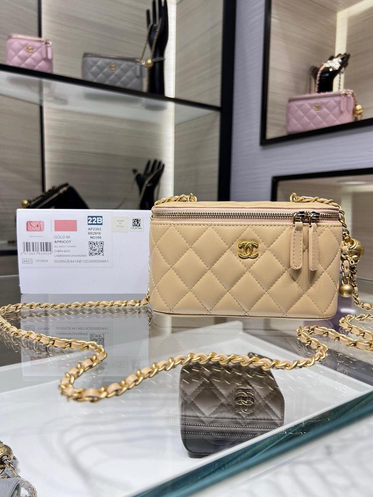 Ohanel 24K New Product Golden Ball Long Box Adjustable Chain Rectangular Chain Box SheepskinEquipped with a small mirror AP2303Y inside the skin size