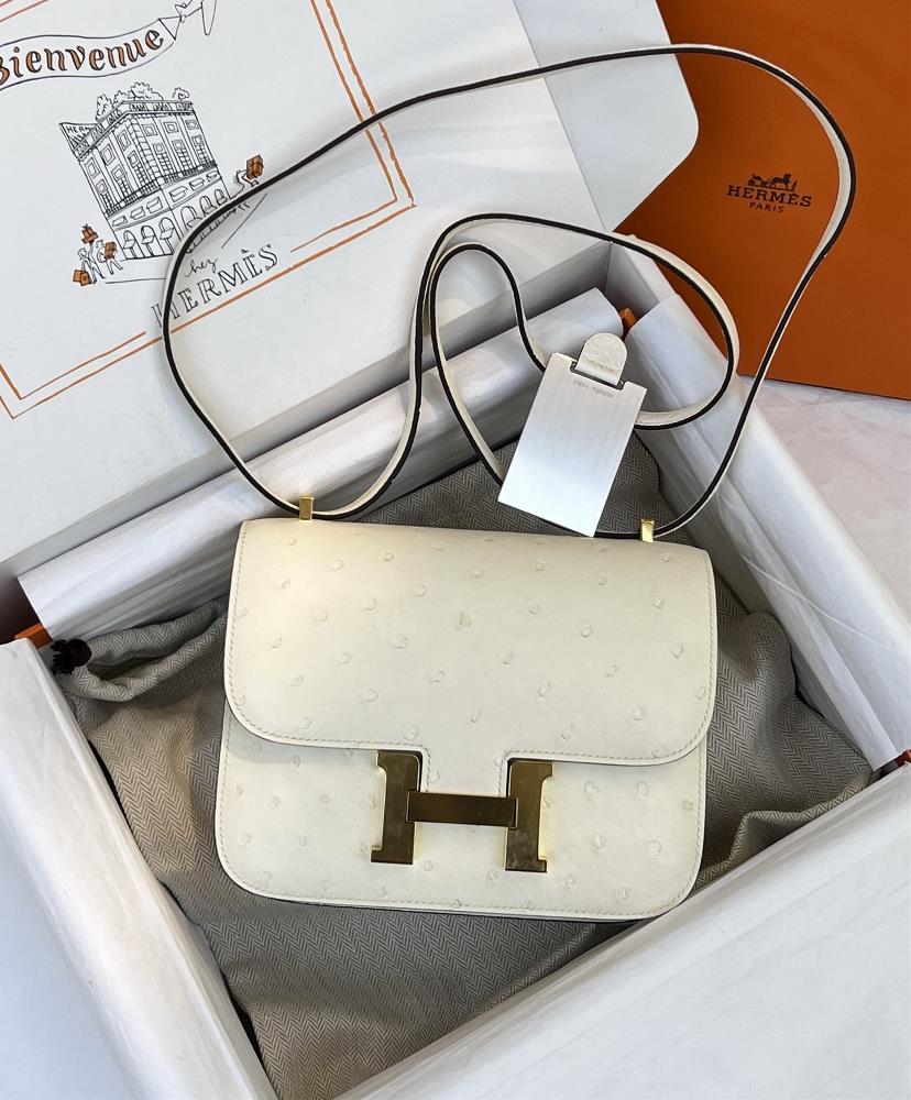 new productConstance 19cm Gold BuckleKK ostrich skin cream white handmade wax thread sewn pure steel hardware in stock  professional luxury fashion b