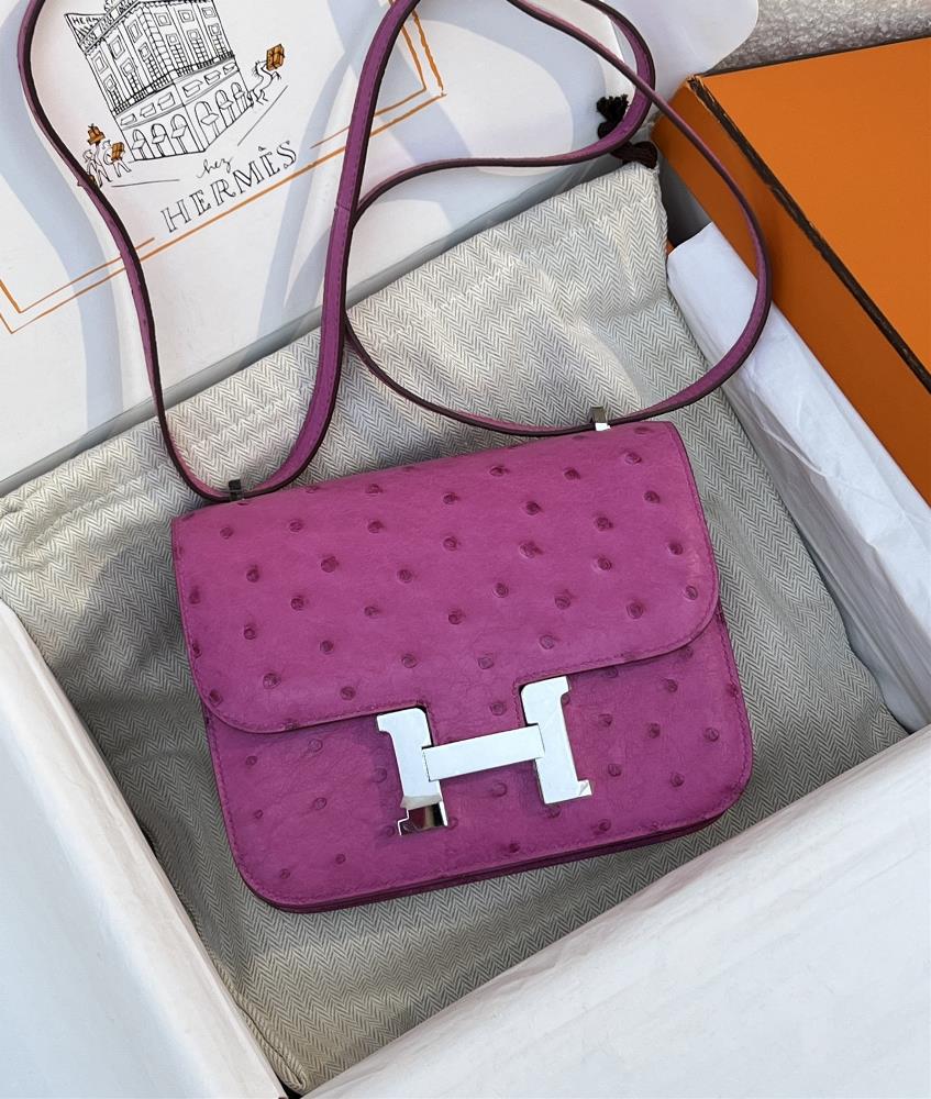 new productConstance 19cm Silver BuckleKK ostrich skin rose purple handmade wax thread sewn pure steel hardware in stock  professional luxury fashion