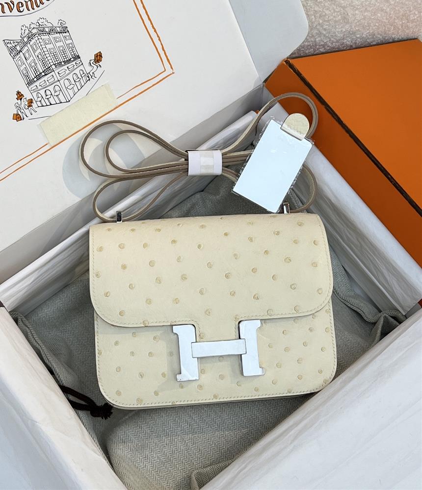 new productConstance 19cm Silver BuckleKK ostrich skin wool white handmade wax thread sewn pure steel hardware in stock  professional luxury fashion