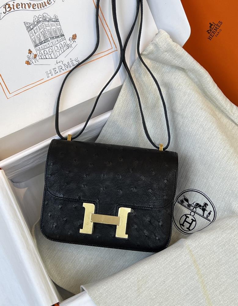 new productConstance 19cm Gold BuckleKK ostrich skin black handmade wax thread sewn pure steel hardware in stock  professional luxury fashion brand a