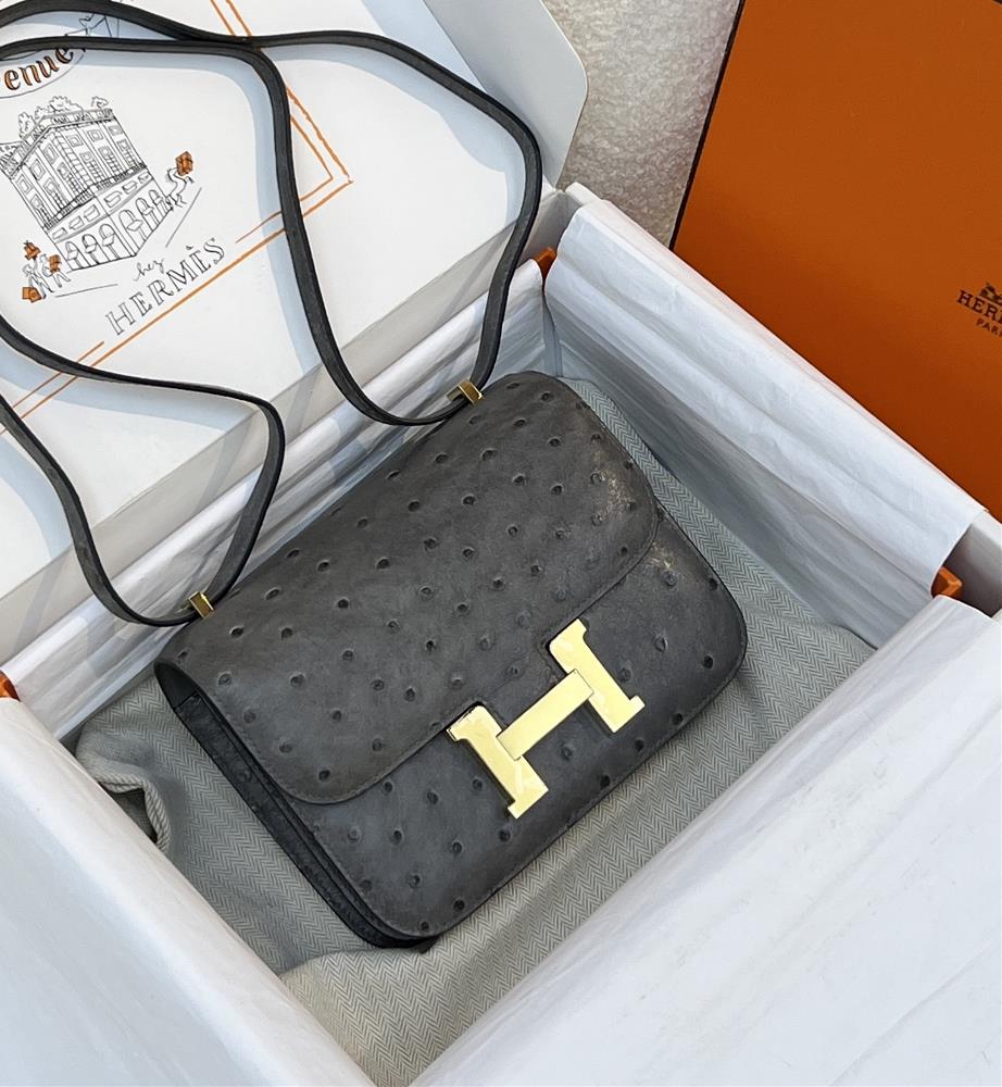 new productConstance 19cm Gold BuckleKK ostrich skin tin ware gray handmade wax thread sewing pure steel hardware in stock  professional luxury fashi