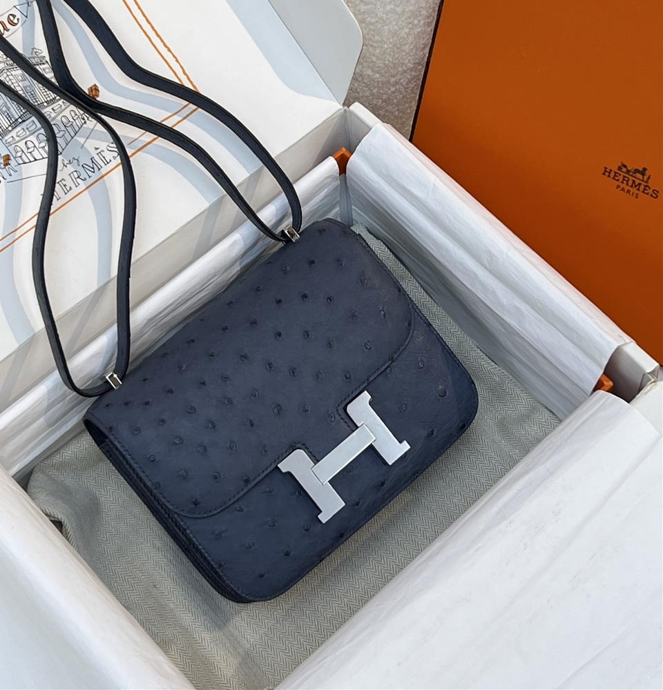 new productConstance Kangkang 19cm KK ostrich skin agate blue silver buckle handmade wax thread sewn pure steel hardware in stock  professional luxur