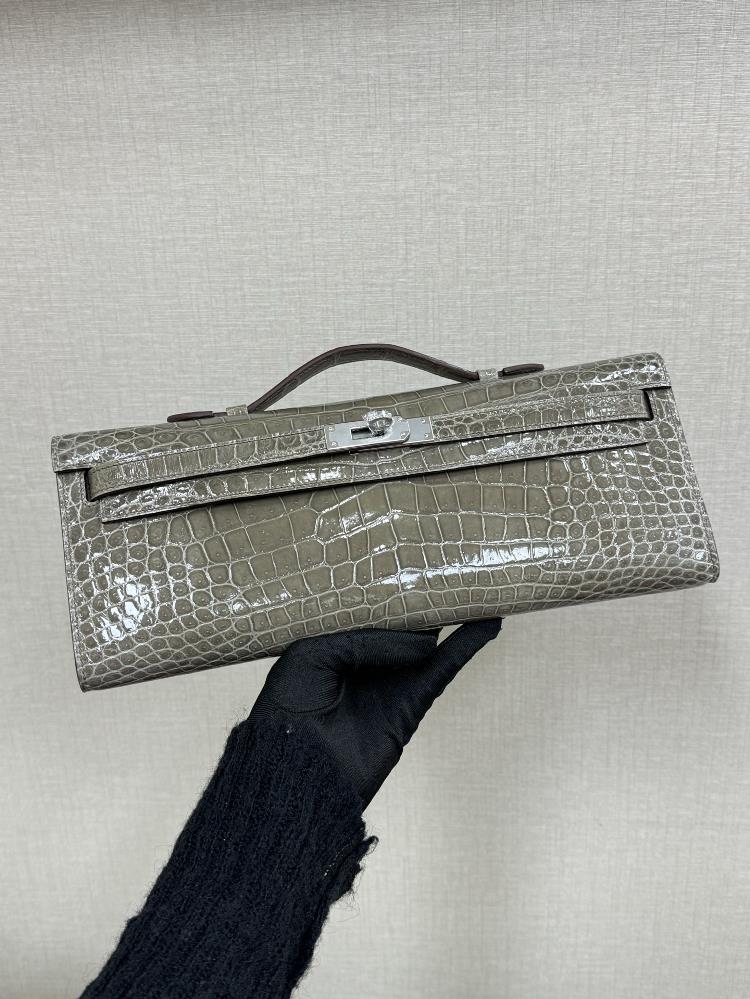 Kelly Cut 31cm Crocodile Skin Bright Face Elephant Grey Hand Nailing Hand Sewing Wax Thread  professional luxury fashion brand agency businessIf you