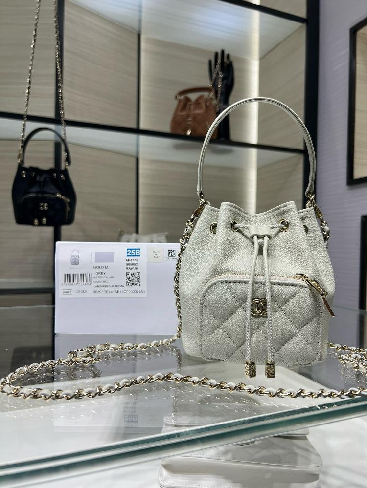 Ohanel 25B new small bucket bag small lucky bag classic diamond grid wiringDrawstring calf leather size 125107cm model 4775  professional luxury f